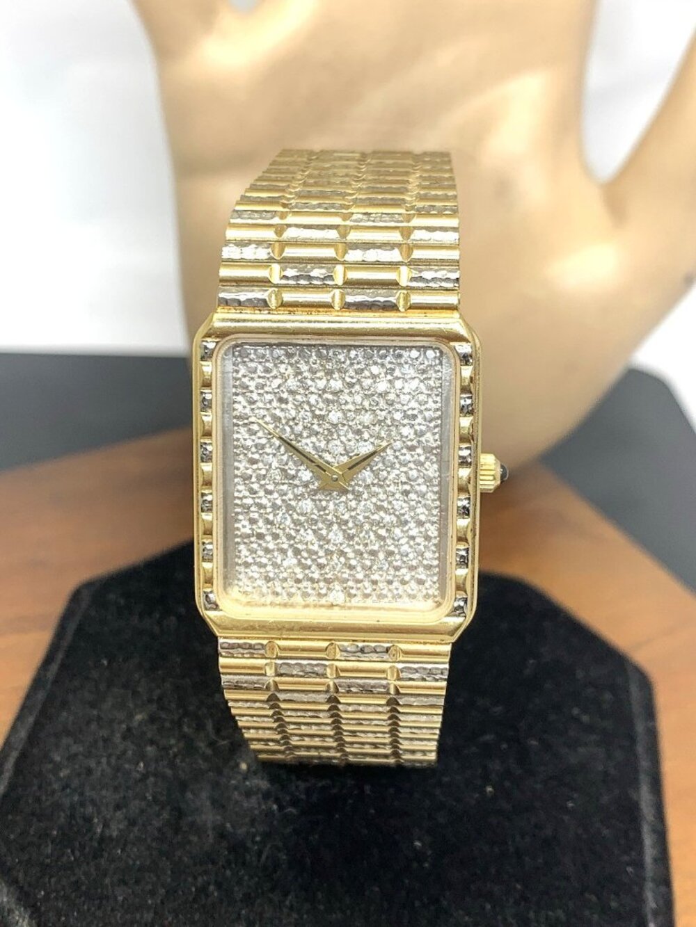 Benrus Watch Quartz Vintage Diamond Dial Two Tone Stainless Steel Tank 25mm